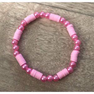 Pink gifts handmade with baby pink clay beads and elastic wire
